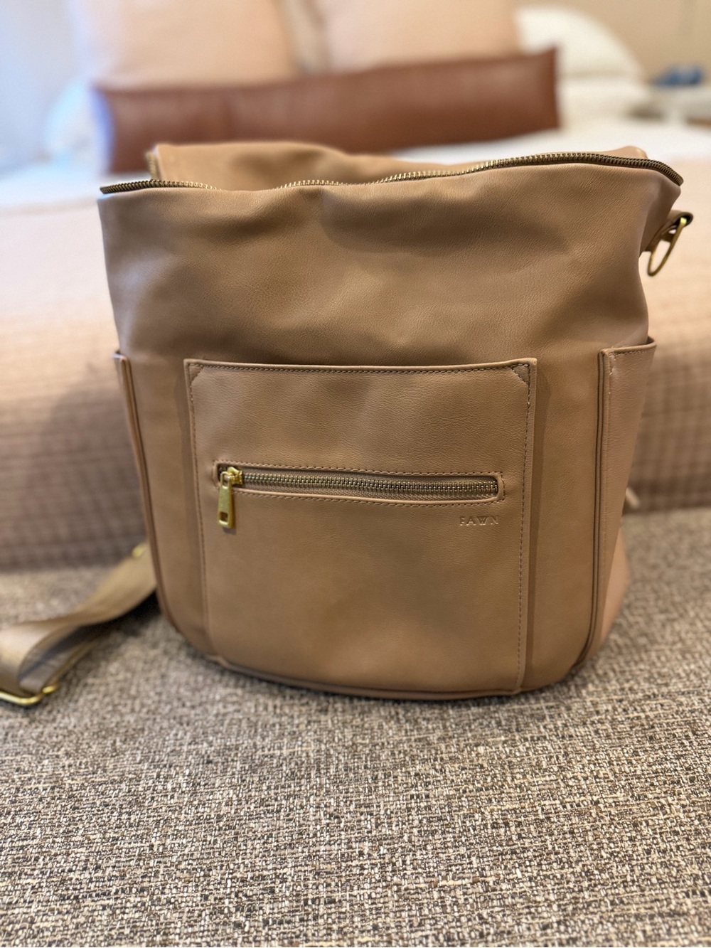 Fawn Design Taupe Leather Backpack Crossbody